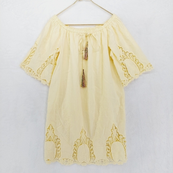 Penelope Rose Yellow Short Sleeve Boat Neck Tie Tunic Blouse 5137 - Picture 1 of 9